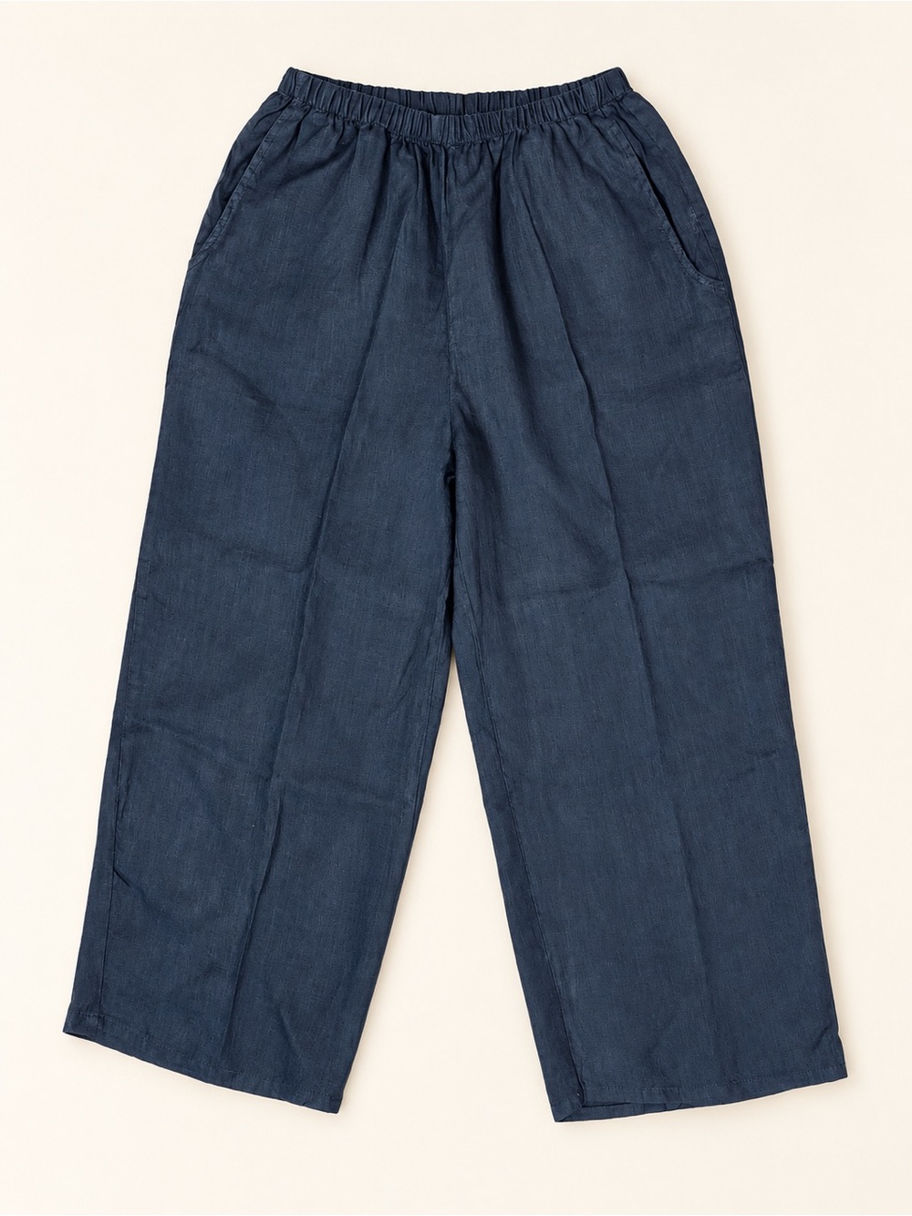 Flax 100% Linen Women's Wide-Leg Elastic Waist Pants in Navy
